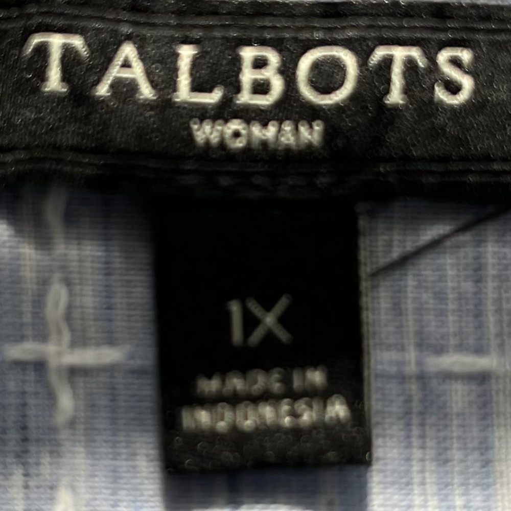 Talbots Sky Blue Roll-Sleeve Windowpane Cotton Blouse 1X - Picture 6 of 6